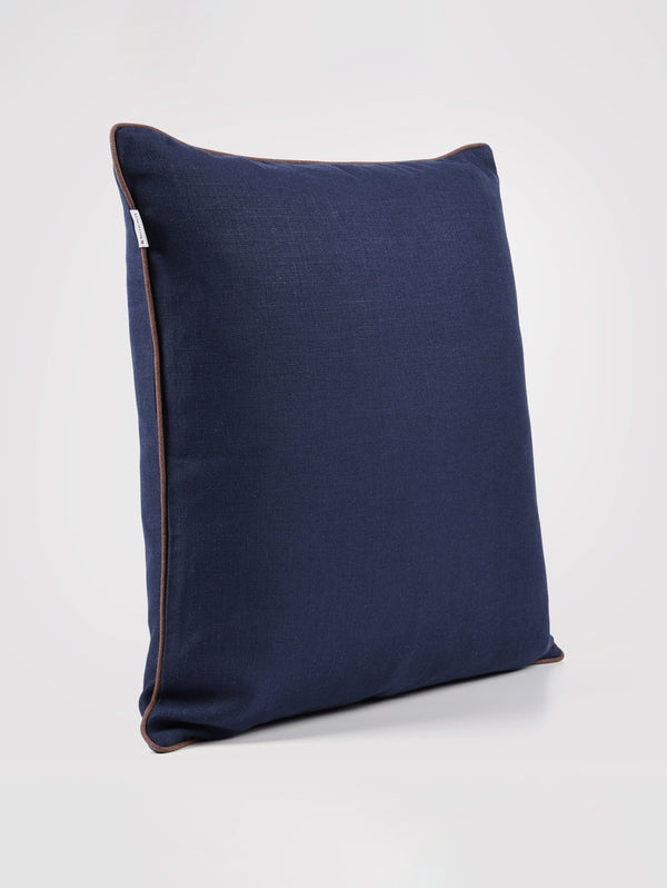 Classica  Piped  canvas Hemp Cushion Cover | indigo & chocolate