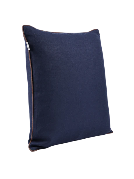 Classica  Piped  Canvas Hemp Cushion Cover | Indigo & Chocolate
