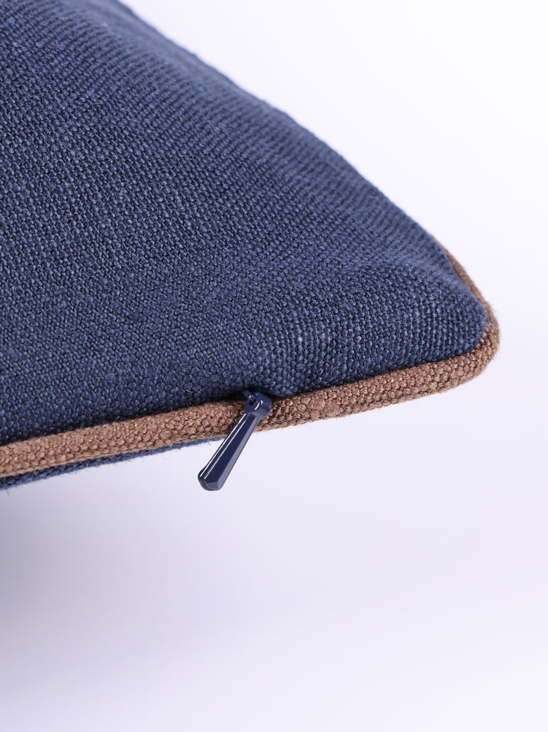 Classica  Piped  Canvas Hemp Cushion Cover | Indigo & Chocolate