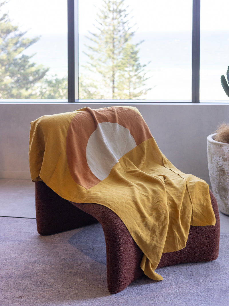 Sunset & Sunrise Hemp Linen Beach & Pool Blankets – Handmade, Two Sizes for Adults & Kids , Earth Tone Color Block