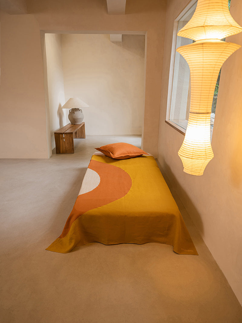 Spice LINEN Bed Throw | CURRY & SAND & PAPRIKA