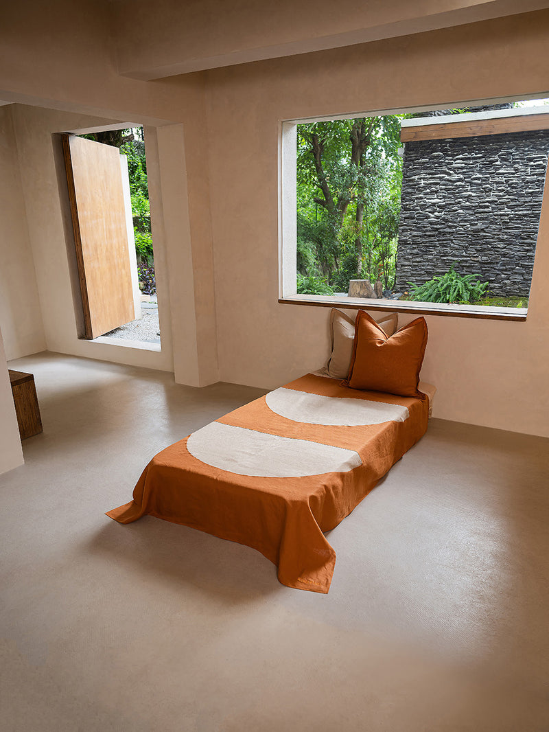 Crescent Hemp LINEN Bed Throw Picnic & Beach Blanket – Handmade Color-Block Travel Throw |  PAPRIKA & SAND