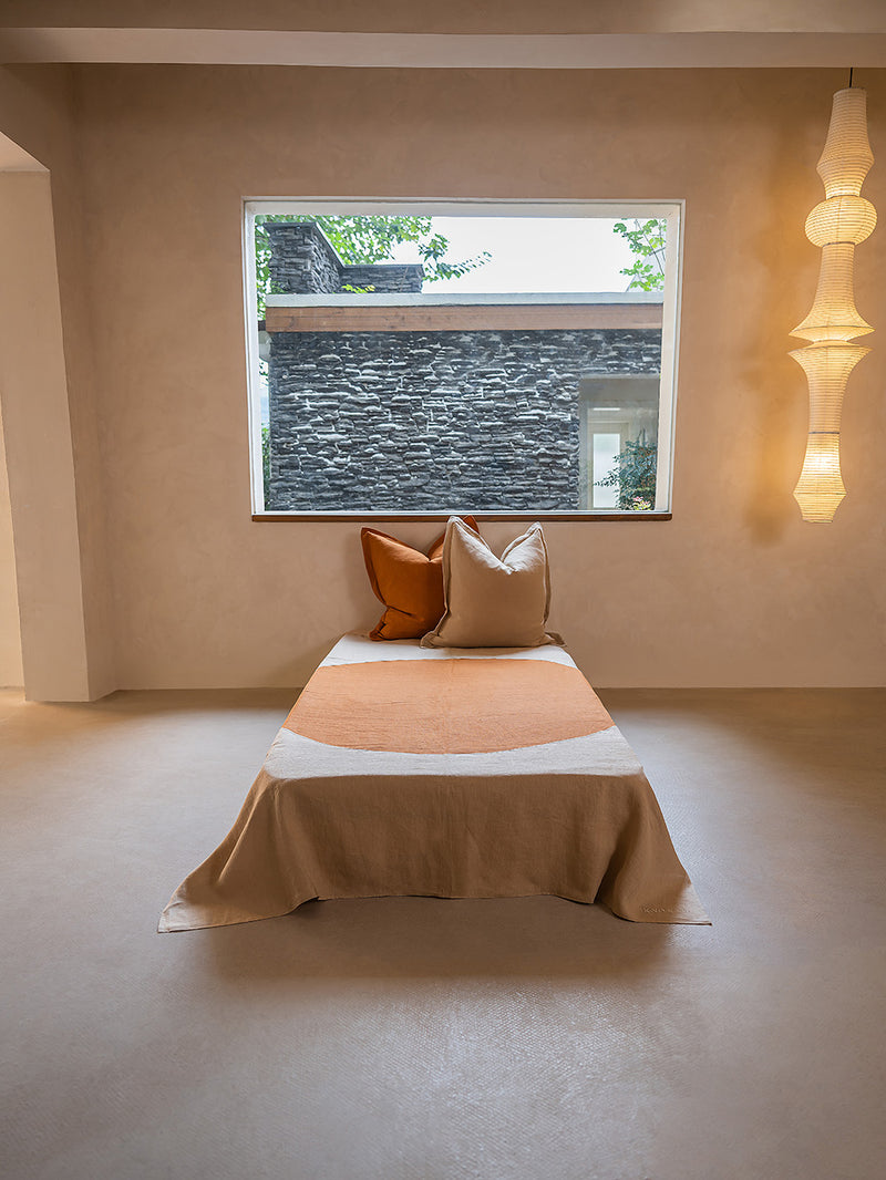 ASTRA LINEN BED THROW SMALL | SAND & PAPRIKA