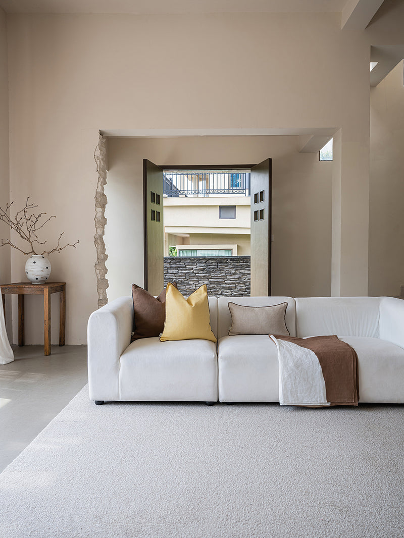 Classica Piped Canvas Hemp Cushion Cover | Chamomile & Chocolate