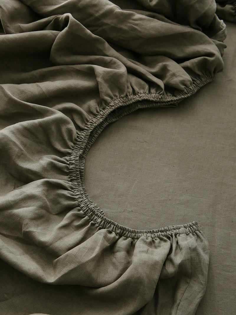 100% Hemp Fitted Sheet |  Moss Green