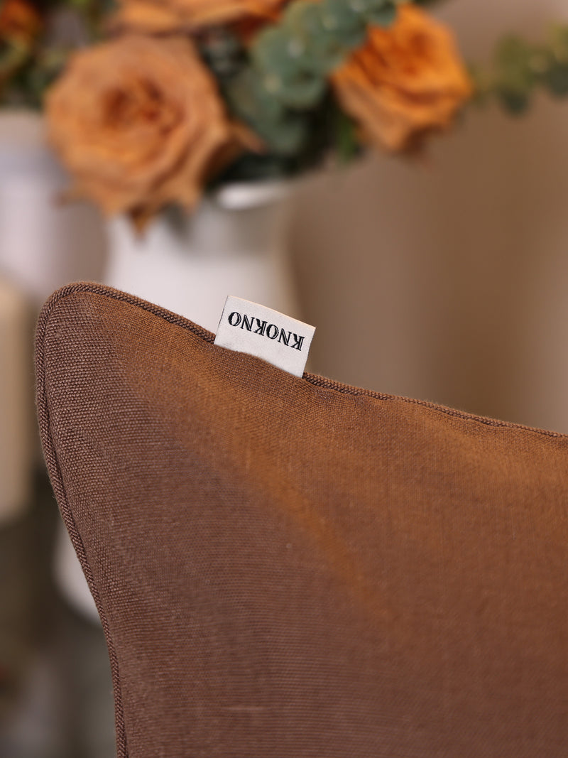 Classica  Piped  Heavy Hemp Cushion Cover | Chocolate