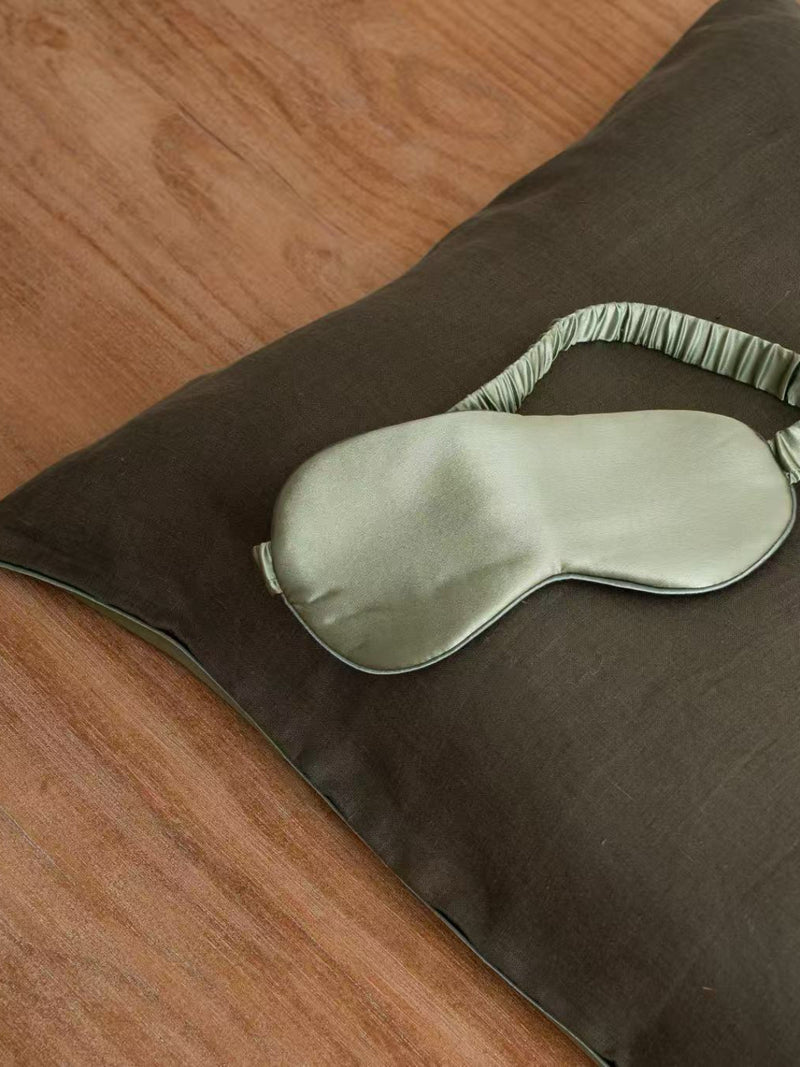 Silk Hemp Flip Pillowcase + Eye Mask Set |  Moss Green