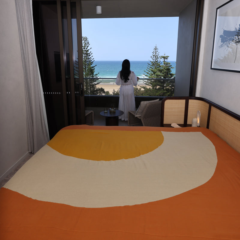 100% Organic European Linen Bedcover | Paprika & Sand &Curry (King / Queen)