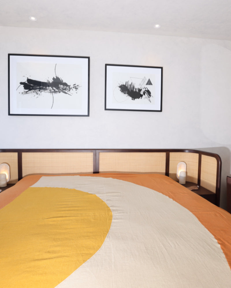 100% Organic European Linen Bedcover |  Curry & Sand & Paprika (King / Queen)