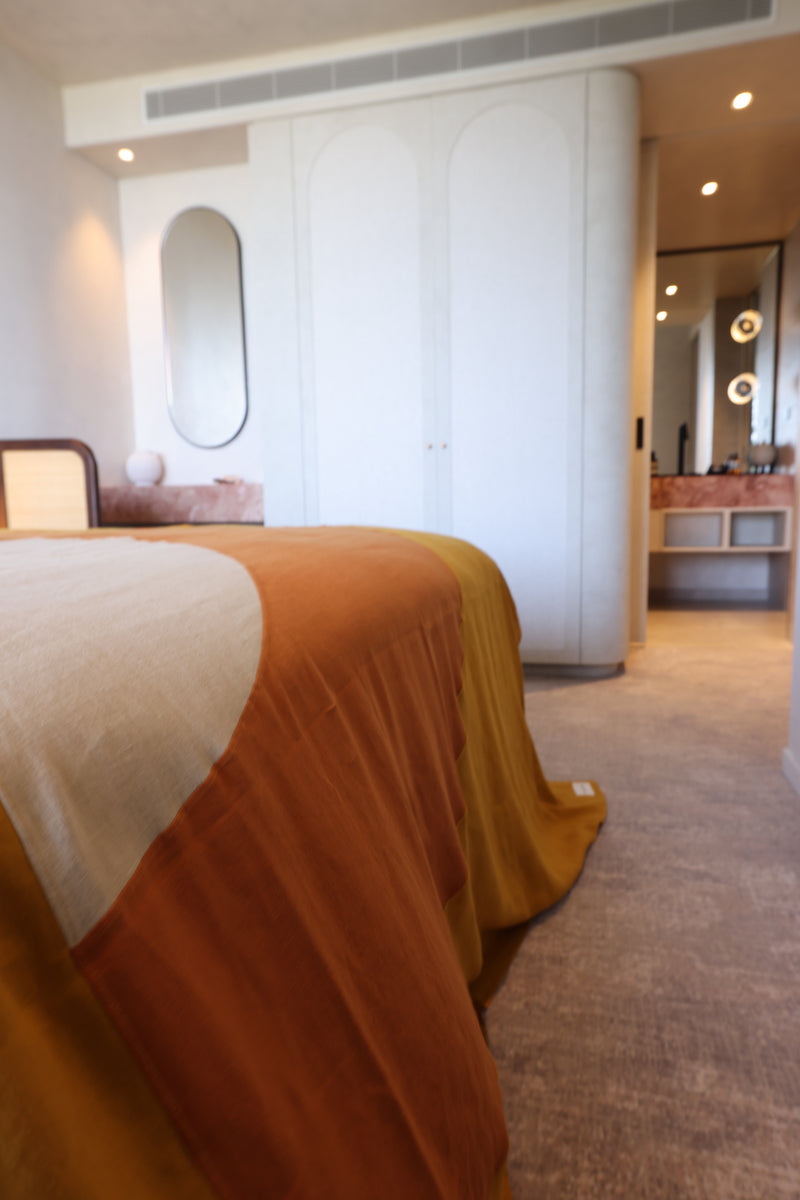 100% Organic European Linen Bedcover |  Curry & Sand & Paprika (King / Queen)