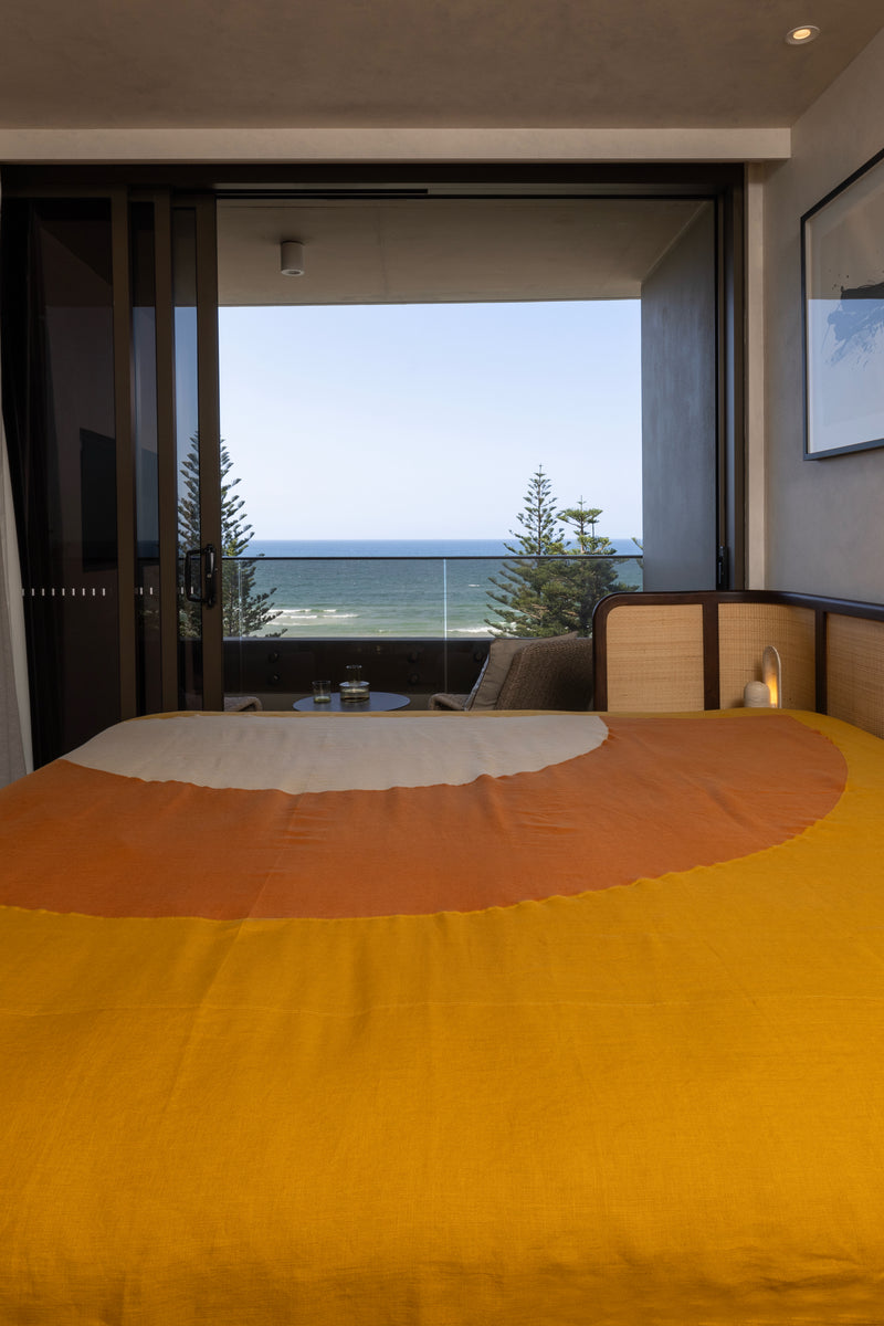 100% Organic European Linen Bedcover |  Curry & Sand & Paprika (King / Queen)