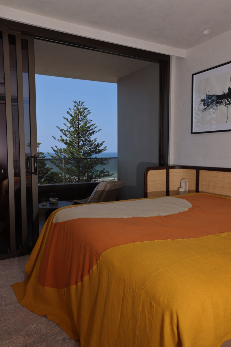 100% Organic European Linen Bedcover |  Curry & Sand & Paprika (King / Queen)