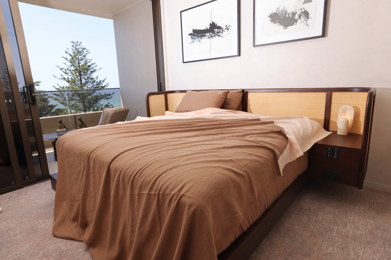 100% Organic Hemp Bedcover |  Chocolate & Peach (King / Queen)